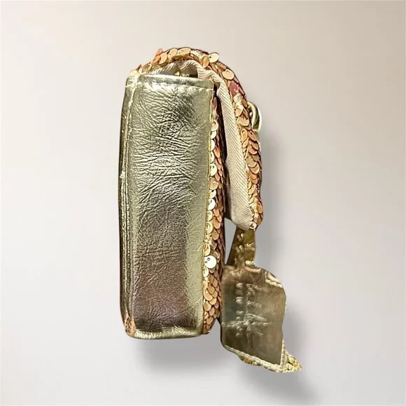 Nicole Miller Gold Sequin‎ Crossbody Bag Convertible Clutch Chain Holiday Party - Picture 6 of 12